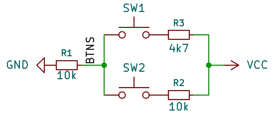 a diagram of buttons and resistors forming a potential divider