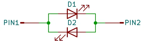 a diagram of 2 LEDs connected to 2 I/O ports in a charlieplexed configuration