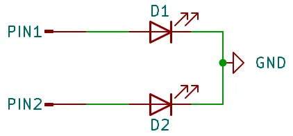 a diagram of 2 LEDs connected to 2 I/O ports